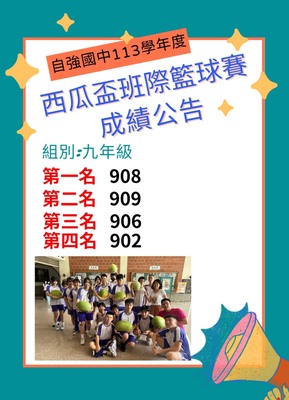 2025 九年級班際西瓜盃籃球賽成績公告圖片
