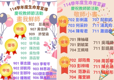 114敬師節活動(畫我鮮師及敬師小書)成績公告圖片